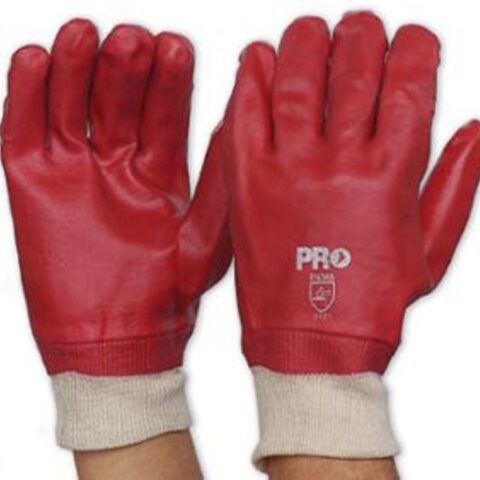 Red PVC Glove with knitted wrist