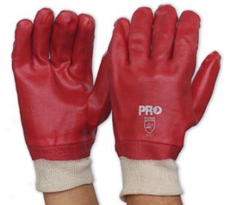 Red PVC Glove with knitted wrist